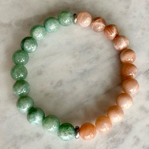 Longevity + Romance Burmese Jade and Peach Sunstone Crystal Bead Bracelet